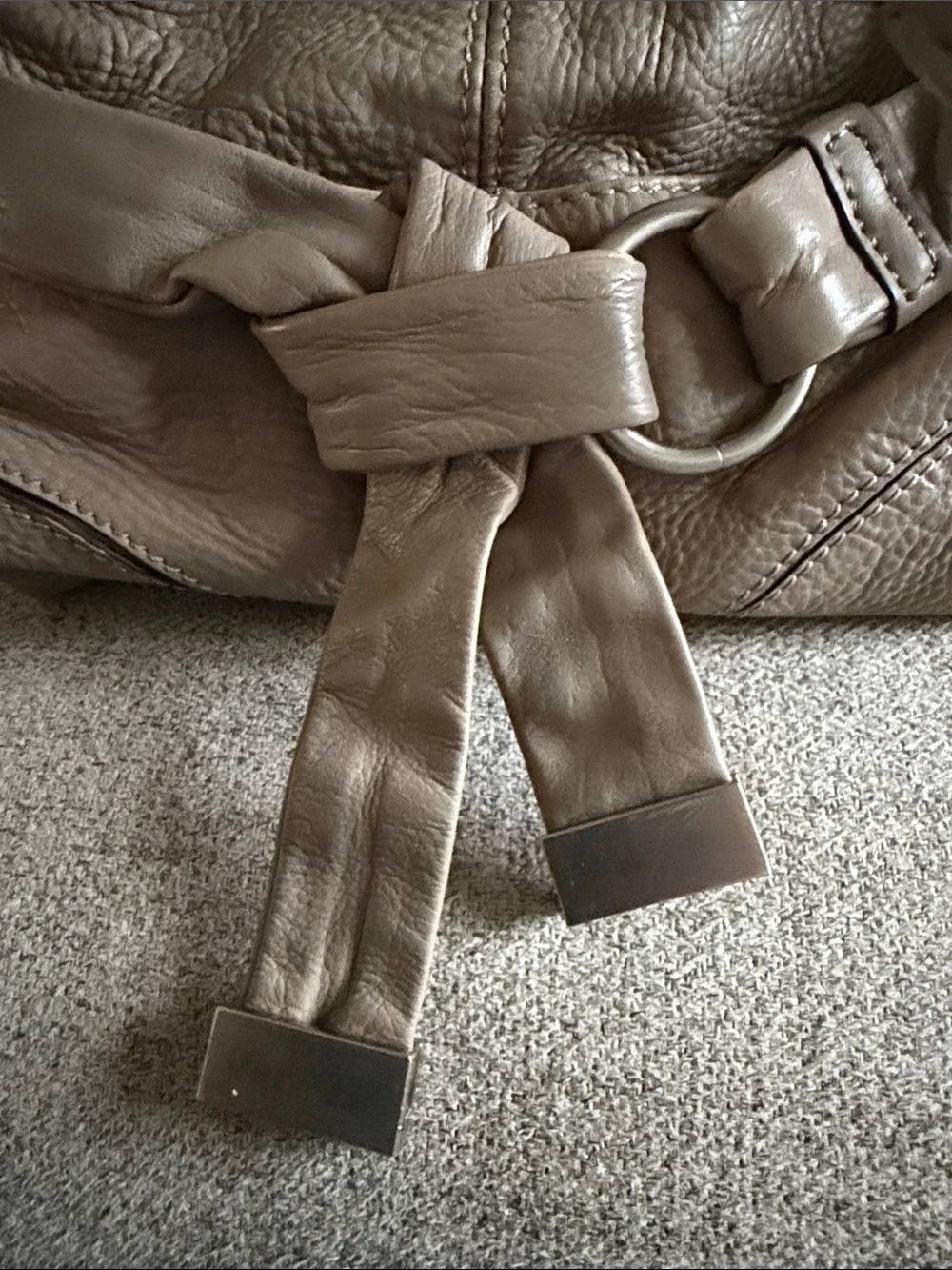 B. Makowsky Taupe Leather Shoulder Bag Satchel Silver Hardware